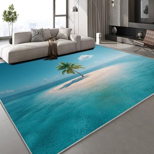 Generisch Teppich Wohnzimmer 100x150 cm 3D Druck Meer Strand Muster Insel Natur Teppich Kaschmirimitat Anti Rutsch Leicht zu reinigen Waschbare Rückseite für Balkone Korridore Restaurants von Generisch