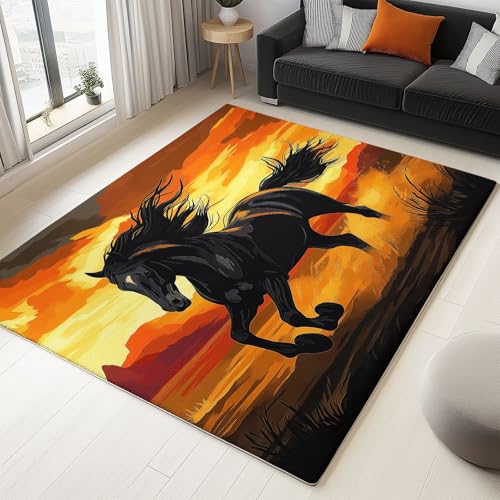 Generisch Teppich Wohnzimmer 120 x 180cm Rechteckig Wüstenschwarzes Pferd Muster- Rutschfester Teppich Schlafzimmer, Esszimmer, Küche Weich Flauschiger Extra Weich Tepich Einfache Reinigung - Carpet Generisch Teppich Wohnzimmer 120 x 180cm Rechteckig Wüstenschwarzes Pferd Muster- Rutschfester Teppich Schlafzimmer, Esszimmer, Küche Weich Flauschiger Extra Weich Tepich Einfache Reinigung - Carpet von Generisch