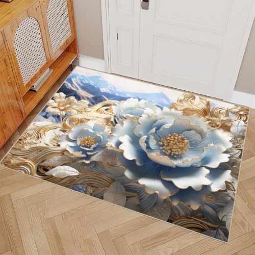 Generisch Teppich Wohnzimmer 120x180cm Blaue Dreidimensionale Blumen spielteppich Kinder Maschinenwaschbare Mikrofaser Matte weich rutschfest für Schlafzimmer Wohnzimmer Flur Dekor EL1800 von Generisch