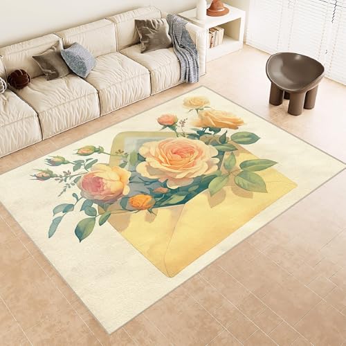 Generisch Teppich Wohnzimmer 120x180cm Blumenumschlag spielteppich Kinder Maschinenwaschbare Mikrofaser Matte weich rutschfest für Schlafzimmer Wohnzimmer Flur Dekor EL2490 von Generisch