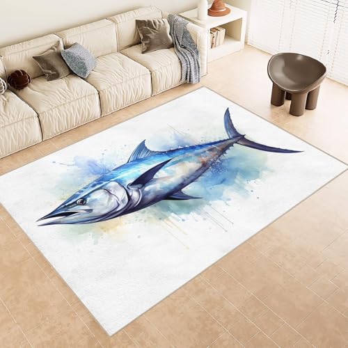 Generisch Teppich Wohnzimmer 120x180cm Fisch spielteppich Kinder Maschinenwaschbare Mikrofaser Matte weich rutschfest für Schlafzimmer Wohnzimmer Flur Dekor EL2854 von Generisch