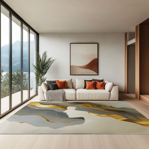 Generisch Teppich Wohnzimmer 140 x 200 cm, Schlafzimmer Teppich Wohnzimmerteppich rutschfesterteppich waschbarerteppich Abstrakt Weiblich Linien für Schlafzimmer Esszimmer Küchen, Khaki Generisch Teppich Wohnzimmer 140 x 200 cm, Schlafzimmer Teppich Wohnzimmerteppich rutschfesterteppich waschbarerteppich Abstrakt Weiblich Linien für Schlafzimmer Esszimmer Küchen, Khaki von Generisch