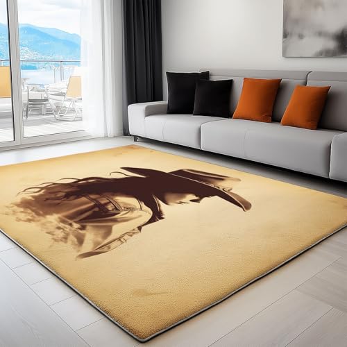 Generisch Teppich Wohnzimmer 140 x 200 cm Gelb Retro-Western-Malerei Cowgirl 3D Fußmatte Jugendzimmer Esszimmer und Schlafzimmer Teppich Kurzflor Bodenmatte Extra Weich Pflegeleicht von Generisch