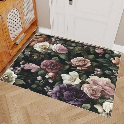 Generisch Teppich Wohnzimmer 140X200 Motiv Blume Retro Anti-Rutsch Kurzflor Weich Waschbare Fußmatte,Teppich Modern Für Kinderzimmer Schlafzimmer Küchen Indoor Wohndeko,RSK342 von Generisch