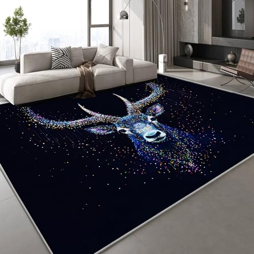 Generisch Teppich Wohnzimmer 140x200 cm Hirsch Tier 3D Druck Leuchtend Abstrakt Muster Teppich Kaschmirimitat Anti Rutsch Leicht zu reinigen Waschbare Rückseite für Wohn Arbeitsbereiche,Mietwohnungen Generisch Teppich Wohnzimmer 140x200 cm Hirsch Tier 3D Druck Leuchtend Abstrakt Muster Teppich Kaschmirimitat Anti Rutsch Leicht zu reinigen Waschbare Rückseite für Wohn Arbeitsbereiche,Mietwohnungen von Generisch