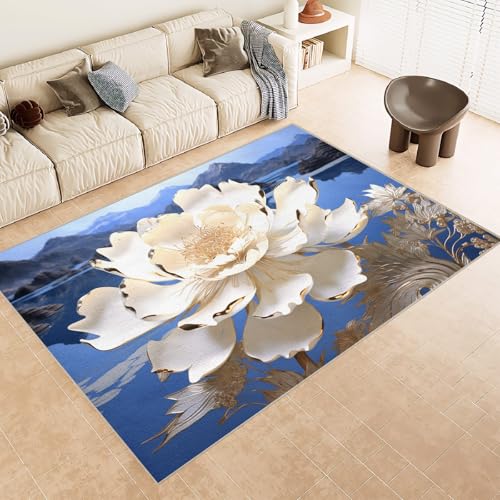 Generisch Teppich Wohnzimmer 140x200cm Blaue Dreidimensionale Blumen waschbarer Teppich Weiche atmungsaktive Bodenmatte Mikrofaser rutschfest waschbar für Flur Wohnzimmer Schlafzimmer EL1777 Generisch Teppich Wohnzimmer 140x200cm Blaue Dreidimensionale Blumen waschbarer Teppich Weiche atmungsaktive Bodenmatte Mikrofaser rutschfest waschbar für Flur Wohnzimmer Schlafzimmer EL1777 von Generisch