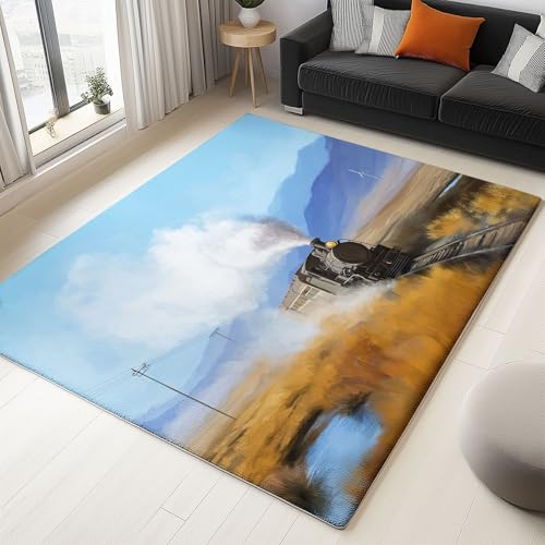 Generisch Teppich Wohnzimmer 140x200cm Natur Landschaft Dampflok Kurzflor Teppich Schlafzimmer, Indoor Weich Waschbar rutschfest Hellblau Teppiche für Schlafzimmer Esszimmer Küchen Kinderzimmer Büro Generisch Teppich Wohnzimmer 140x200cm Natur Landschaft Dampflok Kurzflor Teppich Schlafzimmer, Indoor Weich Waschbar rutschfest Hellblau Teppiche für Schlafzimmer Esszimmer Küchen Kinderzimmer Büro von Generisch