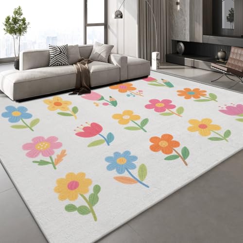 Generisch Teppich Wohnzimmer 150x210 cm 3D Druck Blumen Bunt Muster Cartoon Süß Teppich Kaschmirimitat Anti Rutsch Leicht zu reinigen Waschbare Rückseite für Balkone Korridore Restaurants von Generisch