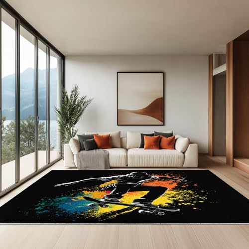 Generisch Schwarz Waschbarer Teppich 160 x 230 cm, Sport-Skateboarder Kurzflor Extra Weich Pflegeleicht Teppiche rutschfest Fusselfrei Läufer für Wohnzimmer Schlafzimmer Küche Generisch Schwarz Waschbarer Teppich 160 x 230 cm, Sport-Skateboarder Kurzflor Extra Weich Pflegeleicht Teppiche rutschfest Fusselfrei Läufer für Wohnzimmer Schlafzimmer Küche von Generisch
