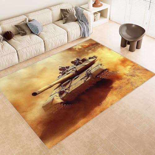 Generisch Teppich Wohnzimmer 160x200cm Tank Teppich grün Mikrofaser Bodenmatte weich waschbar rutschfest dekorativ für Wohnzimmer Schlafzimmer Flur EL3256 von Generisch