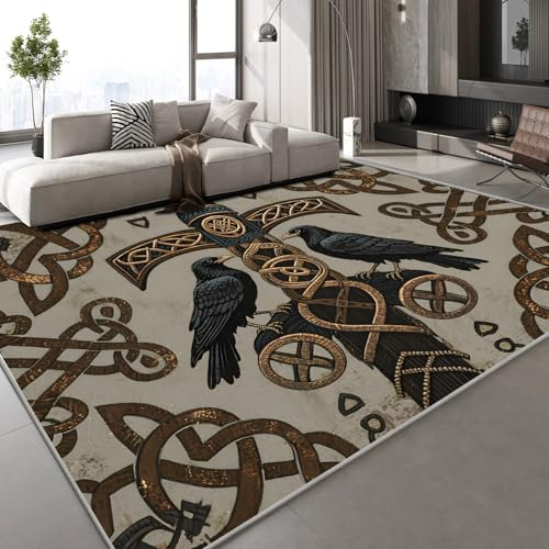 Generisch Teppich Wohnzimmer 160x230 cm 3D Druck Rabenrune Muster Retro Kunst Teppich Kaschmirimitat Anti Rutsch Leicht zu reinigen Waschbare Rückseite für Balkone Korridore Restaurants Generisch Teppich Wohnzimmer 160x230 cm 3D Druck Rabenrune Muster Retro Kunst Teppich Kaschmirimitat Anti Rutsch Leicht zu reinigen Waschbare Rückseite für Balkone Korridore Restaurants von Generisch