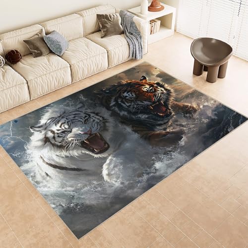 Generisch Teppich Wohnzimmer 160x230 cm 3D Druck Weiß Tiger Wellen Muster Teppich Kaschmirimitat Anti Rutsch Leicht zu reinigen Waschbare Rückseite für Wohn Arbeitsbereiche Perfekt für Mietwohnungen Generisch Teppich Wohnzimmer 160x230 cm 3D Druck Weiß Tiger Wellen Muster Teppich Kaschmirimitat Anti Rutsch Leicht zu reinigen Waschbare Rückseite für Wohn Arbeitsbereiche Perfekt für Mietwohnungen von Generisch