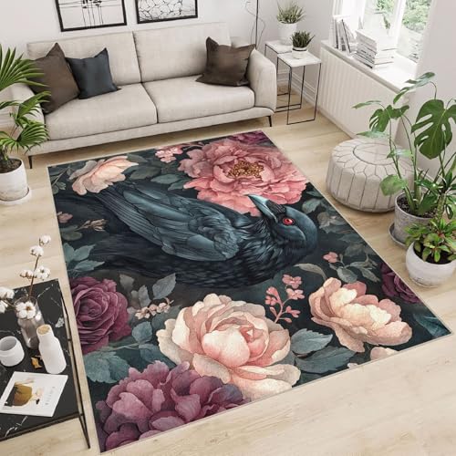 Generisch Teppich Wohnzimmer 160x230cm Krähe In Den Blumen Teppich waschbar Waschbarer Wohnzimmerläufer mit skandinavischem Muster, langlebig, weich und maschinenwaschbar E4.2-6-1461 Generisch Teppich Wohnzimmer 160x230cm Krähe In Den Blumen Teppich waschbar Waschbarer Wohnzimmerläufer mit skandinavischem Muster, langlebig, weich und maschinenwaschbar E4.2-6-1461 von Generisch