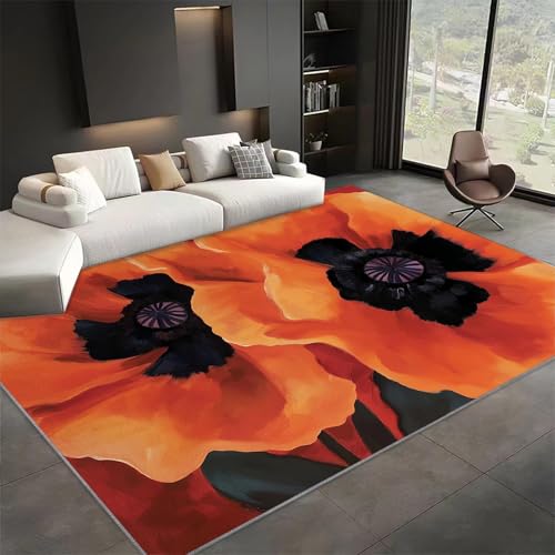Generisch Teppich Wohnzimmer 180 x 240 cm, Malerei Pflanze Mohnblume rutschfest Teppich, Orange Kurzflor Schlafzimmer Teppich, Weich Waschbar Teppiche für Wohnzimmer, Schlafzimmer und Flur Generisch Teppich Wohnzimmer 180 x 240 cm, Malerei Pflanze Mohnblume rutschfest Teppich, Orange Kurzflor Schlafzimmer Teppich, Weich Waschbar Teppiche für Wohnzimmer, Schlafzimmer und Flur von Generisch