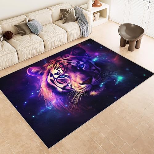 Generisch Teppich Wohnzimmer 180x240 cm 3D Druck Bunter Tiger Tier Muster Teppich Kaschmirimitat Anti Rutsch Leicht zu reinigen Waschbare Rückseite für Wohn Arbeitsbereiche Perfekt für Mietwohnungen von Generisch