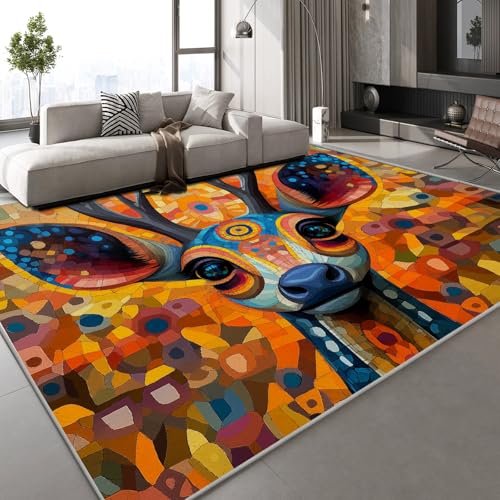 Generisch Teppich Wohnzimmer 180x240 cm 3D Druck Hirsch Bemalt Muster Abstrakt Kunst Teppich Kaschmirimitat Anti Rutsch Leicht zu reinigen Waschbare Rückseite für Balkone Korridore Restaurants Generisch Teppich Wohnzimmer 180x240 cm 3D Druck Hirsch Bemalt Muster Abstrakt Kunst Teppich Kaschmirimitat Anti Rutsch Leicht zu reinigen Waschbare Rückseite für Balkone Korridore Restaurants von Generisch