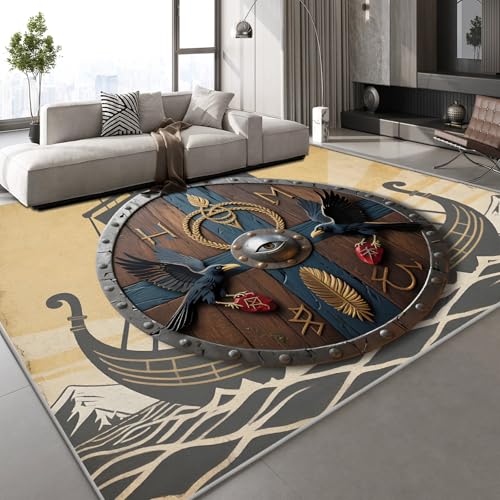 Generisch Teppich Wohnzimmer 180x240 cm 3D Druck Krähe Tier Muster Schild Retro Teppich Kaschmirimitat Anti Rutsch Leicht zu reinigen Waschbare Rückseite für Balkone Korridore Restaurants von Generisch