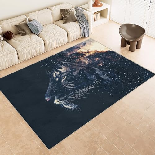 Generisch Teppich Wohnzimmer 180x240 cm 3D Druck Schwarz Tiger Wild Muster Teppich Kaschmirimitat Anti Rutsch Leicht zu reinigen Waschbare Rückseite für Wohn Arbeitsbereiche Perfekt für Mietwohnungen von Generisch