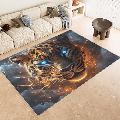Generisch Teppich Wohnzimmer 180x240 cm 3D Druck Tiger Blitz Tiere Muster Teppich Kaschmirimitat Anti Rutsch Leicht zu reinigen Waschbare Rückseite für Wohn Arbeitsbereiche Perfekt für Mietwohnungen von Generisch
