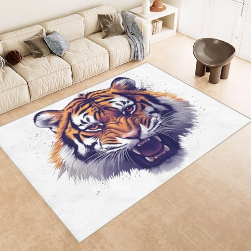 Generisch Teppich Wohnzimmer 180x240 cm 3D Druck Tiger Farbe Kunst Muster Teppich Kaschmirimitat Anti Rutsch Leicht zu reinigen Waschbare Rückseite für Wohn Arbeitsbereiche Perfekt für Mietwohnungen von Generisch