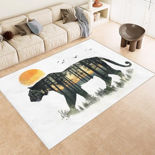 Generisch Teppich Wohnzimmer 180x240 cm 3D Druck Tiger Wald Vogel Muster Teppich Kaschmirimitat Anti Rutsch Leicht zu reinigen Waschbare Rückseite für Wohn Arbeitsbereiche Perfekt für Mietwohnungen von Generisch