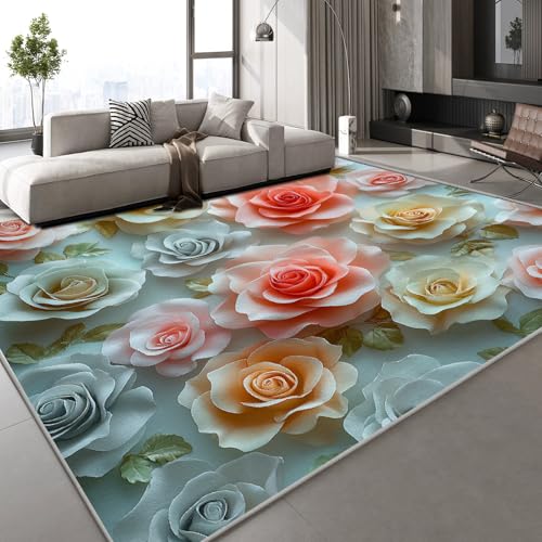 Generisch Teppich Wohnzimmer 180x240 cm Rose 3D Druck Anlage Muster Teppich Kaschmirimitat Anti Rutsch Leicht zu reinigen Waschbare Rückseite für Wohn Arbeitsbereiche,Mietwohnungen von Generisch