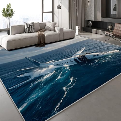 Generisch Teppich Wohnzimmer 50x80 cm Flugzeug Meer 3D Druck Wolken Natur Muster Teppich Kaschmirimitat Anti Rutsch Leicht zu reinigen Waschbare Rückseite für Wohn Arbeitsbereiche,Mietwohnungen von Generisch