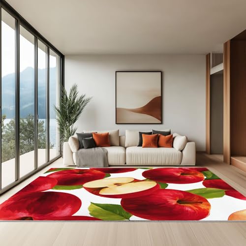 Läufer 60 x 90 cm Rot Teppiche, Früchte Blätter Waschbarer Rutschfester Teppich, weiche Teppich für den Innenbereich Schlafzimmer Wohnzimmer Esszimmer von Generisch