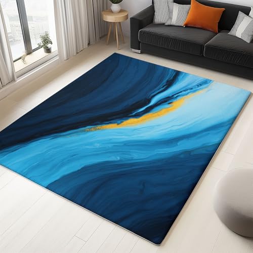 Blau Waschbarer Kurzflor Teppich, Traumhaft Textur Wirbel Weicher Rutschfester Teppich, Kurzflor Bedruckter Läufer für Innenbereich Wohnzimmer Schlafzimmer 60 x 90 cm von Generisch