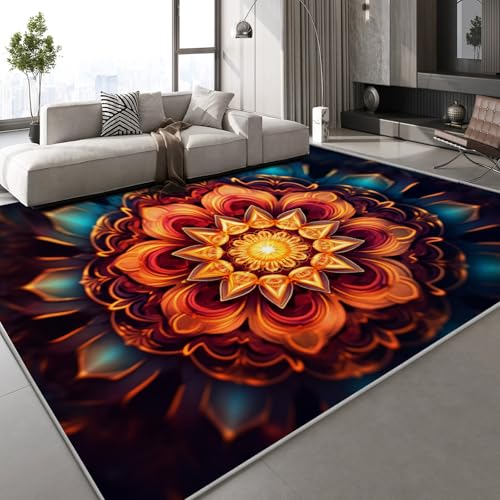 Generisch Teppich Wohnzimmer 60x90 cm 3D Druck Lotus Pflanze Muster Gemalt Abstrakt Teppich Kaschmirimitat Anti Rutsch Leicht zu reinigen Waschbare Rückseite für Balkone Korridore Restaurants von Generisch