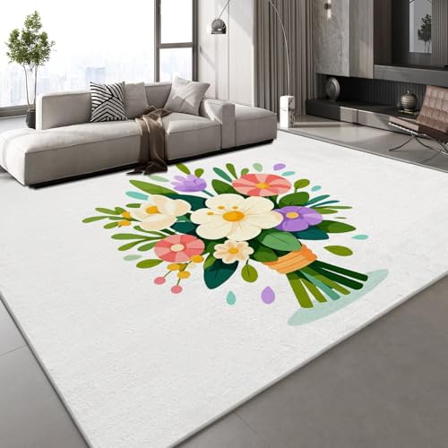 Generisch Teppich Wohnzimmer 60x90 cm Blumen Gemalt 3D Druck Pflanzen Vintage Muster Teppich Kaschmirimitat Anti Rutsch Leicht zu reinigen Waschbare Rückseite für Wohn Arbeitsbereiche,Mietwohnungen von Generisch