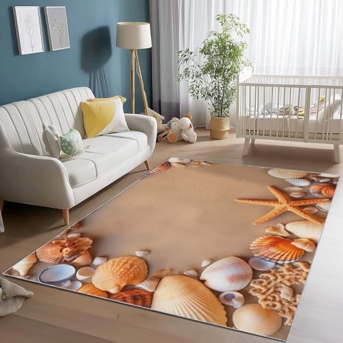 Generisch Teppich Wohnzimmer 80 x 150 cm - Waschbare Natur Strand Muschel Seestern Bedruckter Moderner Kurzflor Teppiche, Braun Pflegeleicht Anti Rutsch Teppich für Schlafzimmer Balkone Restaurants Generisch Teppich Wohnzimmer 80 x 150 cm - Waschbare Natur Strand Muschel Seestern Bedruckter Moderner Kurzflor Teppiche, Braun Pflegeleicht Anti Rutsch Teppich für Schlafzimmer Balkone Restaurants von Generisch