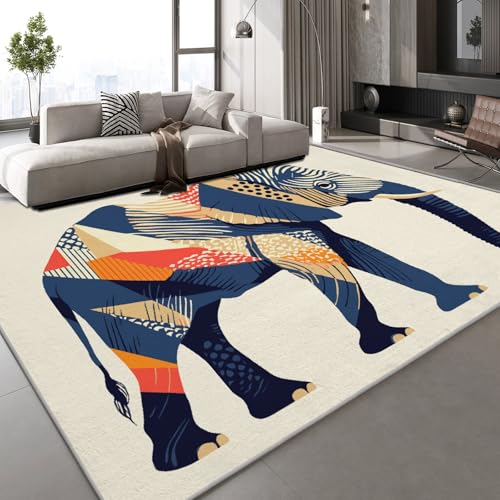Generisch Teppich Wohnzimmer 80x120 cm 3D Druck Elefant Bemalt Muster Abstrakt Kunst Teppich Kaschmirimitat Anti Rutsch Leicht zu reinigen Waschbare Rückseite für Balkone Korridore Restaurants von Generisch