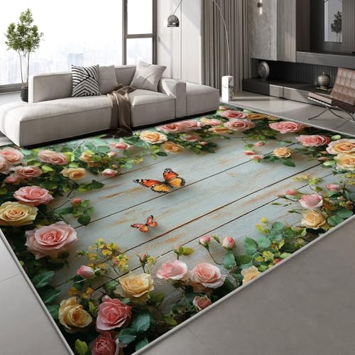 Generisch Teppich Wohnzimmer 80x120 cm Rosen Schmetterlinge 3D Druck Holz Natur Muster Teppich Kaschmirimitat Anti Rutsch Leicht zu reinigen Waschbare Rückseite für Wohn Arbeitsbereiche,Mietwohnungen Generisch Teppich Wohnzimmer 80x120 cm Rosen Schmetterlinge 3D Druck Holz Natur Muster Teppich Kaschmirimitat Anti Rutsch Leicht zu reinigen Waschbare Rückseite für Wohn Arbeitsbereiche,Mietwohnungen von Generisch