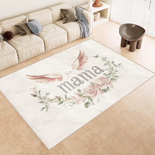 Generisch Teppich Wohnzimmer 80x150cm Flügel Mama wohnzimmerteppich Waschbare weiche Bodenmatte Mikrofaser rutschfest für Schlafzimmer Wohnzimmer Flur Dekoration EL1941 von Generisch