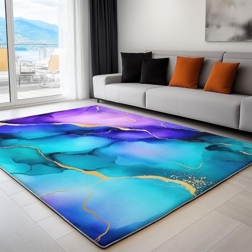 Generisch Teppich Wohnzimmer Abstrakte Alkoholtintenkunst 140 x 200 cm Flanel Teppich, für Küche Esszimmer und Schlafzimmer Fußmatte, Bunt Kurzflor Teppiche Extra Weich Pflegeleicht von Generisch