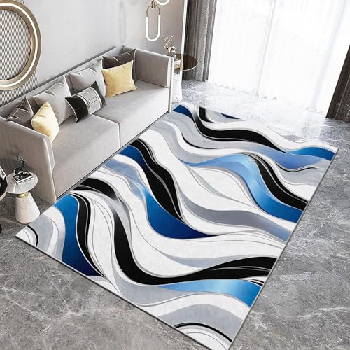 Generisch Teppich Wohnzimmer Schlafzimmer 80 x 150 cm Abstraktes Design Wellenlinien Dekor Modern 3D Druck Teppich Weiche Flanell Kinderzimmer Teppiche Küche Korridor Esszimmer Bodenmatte von Generisch