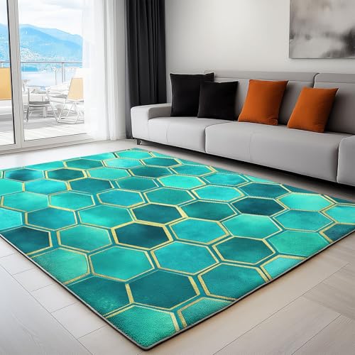 Generisch Teppich Wohnzimmer Aquarell Sechsecke 60 x 90 cm Flanel Teppich, für Küche Esszimmer und Schlafzimmer Fußmatte, Cyan Kurzflor Teppiche Extra Weich Pflegeleicht Generisch Teppich Wohnzimmer Aquarell Sechsecke 60 x 90 cm Flanel Teppich, für Küche Esszimmer und Schlafzimmer Fußmatte, Cyan Kurzflor Teppiche Extra Weich Pflegeleicht von Generisch