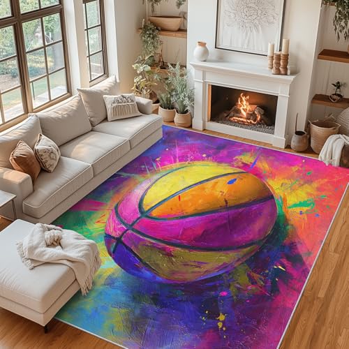 Generisch Teppich Wohnzimmer Basketball, Teppich Bunte Graffiti Sport Jungen 160x200 cm, Kurzflor, Waschbarer, Weich, rutschfest Bettvorleger für Kinderzimmer Schlafzimmer ZY&L10 Generisch Teppich Wohnzimmer Basketball, Teppich Bunte Graffiti Sport Jungen 160x200 cm, Kurzflor, Waschbarer, Weich, rutschfest Bettvorleger für Kinderzimmer Schlafzimmer ZY&L10 von Generisch