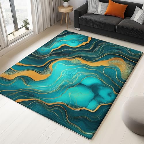 Generisch Teppich Wohnzimmer Blaugrün, Waschbar Weich Teppiche Schlafzimmer Anti-Rutsch Abstrakte Textur Marmormuster 60 x 90 cm, Kurzflor Carpet Rug für Flur Kinderzimmer Büro Generisch Teppich Wohnzimmer Blaugrün, Waschbar Weich Teppiche Schlafzimmer Anti-Rutsch Abstrakte Textur Marmormuster 60 x 90 cm, Kurzflor Carpet Rug für Flur Kinderzimmer Büro von Generisch