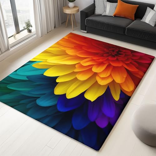 Generisch Teppich Wohnzimmer Blumen Farbige Chrysantheme 160x230cm Schlafzimmer rutschfest Kurzflor Teppich, Modernes Waschbar Design, Weich langlebig und Pflegeleicht von Generisch