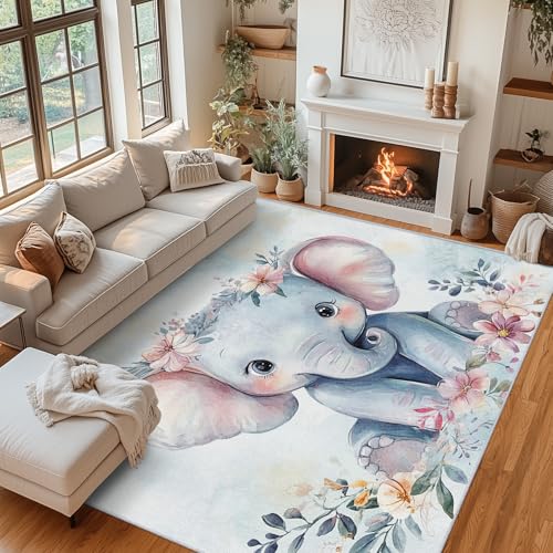 Generisch Teppich Wohnzimmer Cartoon Elefant, Teppich Niedliche Tiere Jungen 200x300 cm, Kurzflor, Waschbarer, Weich, rutschfest Bettvorleger für Kinderzimmer Schlafzimmer ZY&L10 Generisch Teppich Wohnzimmer Cartoon Elefant, Teppich Niedliche Tiere Jungen 200x300 cm, Kurzflor, Waschbarer, Weich, rutschfest Bettvorleger für Kinderzimmer Schlafzimmer ZY&L10 von Generisch