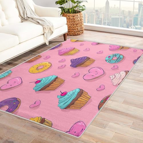 Generisch Teppich Wohnzimmer Cupcake Donut, Wohnzimmerteppich Rosa Dessert Mädchen 180 x 240 cm, Flanell Weich Kurzflor Teppiches, Waschbarer Teppich rutschfest für Schlafzimmer Deko V-N9 Generisch Teppich Wohnzimmer Cupcake Donut, Wohnzimmerteppich Rosa Dessert Mädchen 180 x 240 cm, Flanell Weich Kurzflor Teppiches, Waschbarer Teppich rutschfest für Schlafzimmer Deko V-N9 von Generisch
