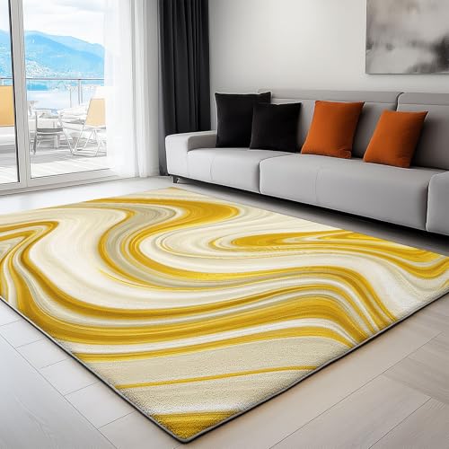 Generisch Teppich Wohnzimmer Digital Marmorwirbel 90 x 150 cm Flanel Teppich, für Küche Esszimmer und Schlafzimmer Fußmatte, Gold Kurzflor Teppiche Extra Weich Pflegeleicht von Generisch