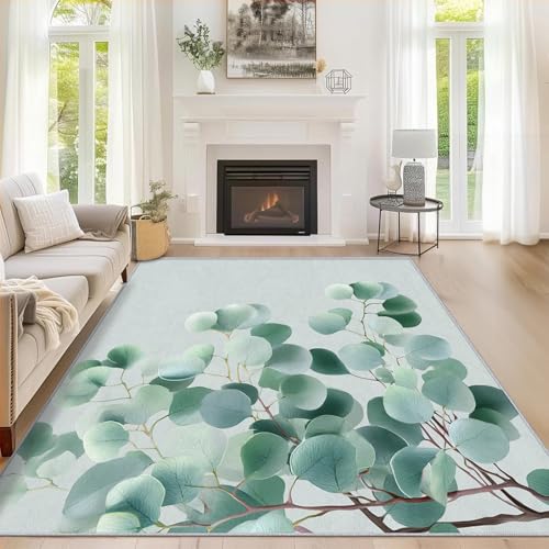 Generisch Teppich Wohnzimmer Eukalyptus Blätter, Teppich Pflanzen Grün Blätter 160x230 cm, Kurzflor, Waschbarer, Weich, rutschfest Bettvorleger für Kinderzimmer Schlafzimmer ZY&L13 Generisch Teppich Wohnzimmer Eukalyptus Blätter, Teppich Pflanzen Grün Blätter 160x230 cm, Kurzflor, Waschbarer, Weich, rutschfest Bettvorleger für Kinderzimmer Schlafzimmer ZY&L13 von Generisch