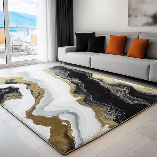 Generisch Teppich Wohnzimmer Marmorfarbe Textur, Rutschfester Kurzflor Teppich Schlafzimmer 160x230 cm Flauschig Waschbar Pflegeleicht Weich Türmatte, Schwarz Generisch Teppich Wohnzimmer Marmorfarbe Textur, Rutschfester Kurzflor Teppich Schlafzimmer 160x230 cm Flauschig Waschbar Pflegeleicht Weich Türmatte, Schwarz von Generisch