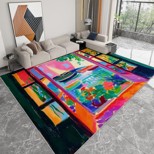 Generisch Teppich Wohnzimmer Ölgemälde Fenster Garten, Rutschfester Kurzflor Teppich Schlafzimmer 160x230 cm Flauschig Waschbar Pflegeleicht Weich Türmatte, Bunt Generisch Teppich Wohnzimmer Ölgemälde Fenster Garten, Rutschfester Kurzflor Teppich Schlafzimmer 160x230 cm Flauschig Waschbar Pflegeleicht Weich Türmatte, Bunt von Generisch