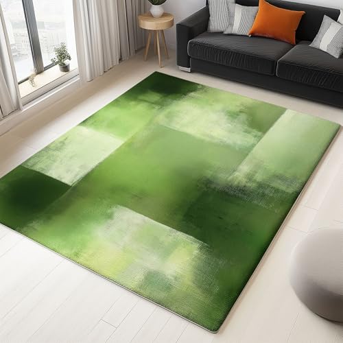 Generisch Teppich Wohnzimmer Olivgrüner Block 140x200cm Schlafzimmer rutschfest Kurzflor Teppich, Modernes Waschbar Design, Weich langlebig und Pflegeleicht von Generisch