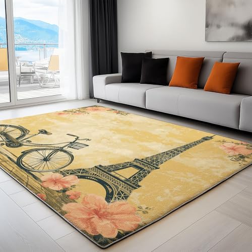 Generisch Teppich Wohnzimmer Retro-Poster Eiffelturm Fahrrad 140 x 200 cm Flanel Teppich, für Küche Esszimmer und Schlafzimmer Fußmatte, Braun Kurzflor Teppiche Extra Weich Pflegeleicht Generisch Teppich Wohnzimmer Retro-Poster Eiffelturm Fahrrad 140 x 200 cm Flanel Teppich, für Küche Esszimmer und Schlafzimmer Fußmatte, Braun Kurzflor Teppiche Extra Weich Pflegeleicht von Generisch