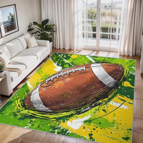 Generisch Teppich Wohnzimmer Rugby, Teppich American Football Jungen Sport 160x230 cm, Kurzflor, Waschbarer, Weich, rutschfest Bettvorleger für Kinderzimmer Schlafzimmer Generisch Teppich Wohnzimmer Rugby, Teppich American Football Jungen Sport 160x230 cm, Kurzflor, Waschbarer, Weich, rutschfest Bettvorleger für Kinderzimmer Schlafzimmer von Generisch